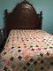 Vintage Handmade Quilt Bedspread Cathedral Window Cottage Chic Farmhouse Style