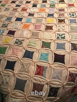 Vintage HANDMADE QUILT Bedspread CATHEDRAL WINDOW Cottage Chic Farmhouse Style
