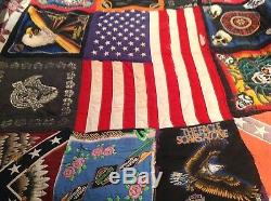 Vintage HARLEY DAVIDSON American Flag Handmade 72x77 Quilt Biker Blanket Throw