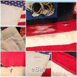 Vintage HARLEY DAVIDSON American Flag Handmade 72x77 Quilt Biker Blanket Throw