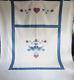 Vintage Hand Appliqué Hand Quilted Quilt, Blue Birds Of Happiness, Large 94 X108