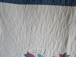 Vintage Hand Appliqué HAND QUILTED QUILT, BLUE BIRDS OF HAPPINESS, LARGE 94 X108