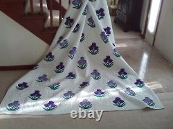 Vintage Hand Appliqued and Densely Hand Quilted Tulip Quilt 72 x 84
