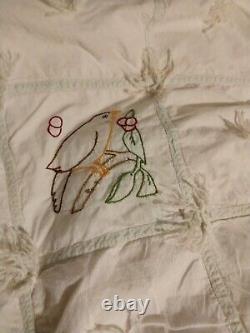 Vintage Hand Embroidered, Hand Sewn & Hand Tied Quilt 77x80 Full Queen Birds