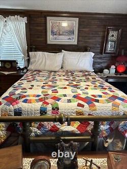 Vintage Hand Embroidered Hand Stitched & Quilted Multicolor 76x 90