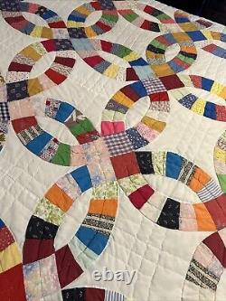 Vintage Hand Embroidered Hand Stitched & Quilted Multicolor 76x 90