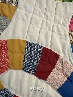 Vintage Hand Embroidered Hand Stitched & Quilted Multicolor 76x 90