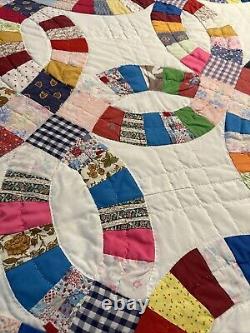 Vintage Hand Embroidered Hand Stitched & Quilted Multicolor 76x 90