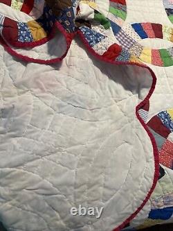 Vintage Hand Embroidered Hand Stitched & Quilted Multicolor 76x 90