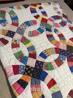 Vintage Hand Embroidered Hand Stitched & Quilted Multicolor 76x 90