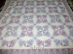 Vintage Hand & Machine Stitched Pineapple Log Cabin Quilt 84 x 82 Quilted