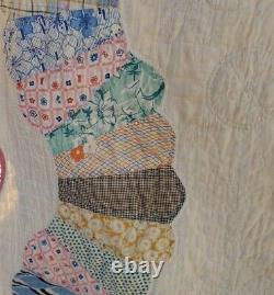 Vintage Hand Made 48 x 84 Feed Sack Dresden Plate Patchwork Quilt