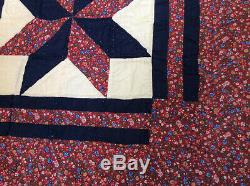 Vintage Hand Made And Quilted 94 L 80 W Beautiful Quilt White Blue Floral Red
