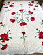 Vintage Hand Made Applique Red Flower Quilt Yy909