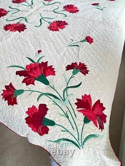 Vintage Hand Made Applique Red Flower Quilt YY909