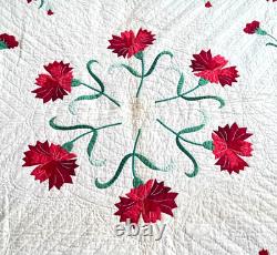 Vintage Hand Made Applique Red Flower Quilt YY909