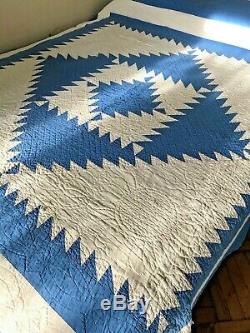 Vintage Hand Made Blue and White Patchwork Quilt