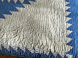 Vintage Hand Made Blue and White Patchwork Quilt