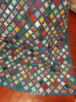 Vintage Hand Made Cathedral Window Quilt, Polyester and Cotton. 87 X 102