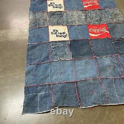 Vintage Hand Made Coca Cola denim quilt blanket 43x 75 Camp Cabin