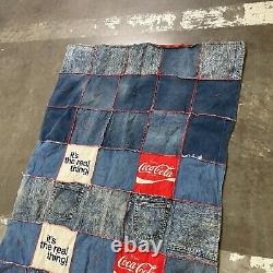 Vintage Hand Made Coca Cola denim quilt blanket 43x 75 Camp Cabin