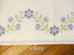 Vintage Hand Made Cross Stitch House Quilt Size 76 X 95