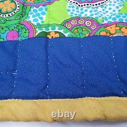 Vintage Hand Made Funky Colorful Paisley Square Rectangles Quilt 90x68