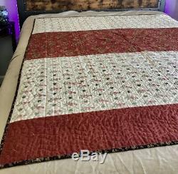 Vintage Hand Made Hand Quilted Quilt Full Size Red, White, Floral Reversible