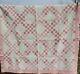 Vintage Hand Made Hand Sewn Pink & White Quilt 73 X 76