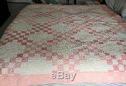 Vintage Hand Made Hand Sewn Pink & White Quilt 73 x 76