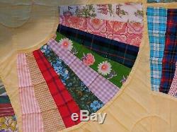 Vintage Hand Made Hand Stitched Hand Sewn Quilted Quilt Fan Pattern 78 x 91