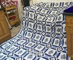 Vintage Hand Made Handmade Patchwork Quilt Floral Stripe Throw Bed Cover