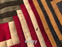Vintage Hand Made LOG CABIN Quilt WOOL Pieced Great Condition