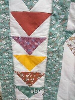 Vintage Hand Made Patchwork Quilt Star pattern 86 x 86 multicolor reversible