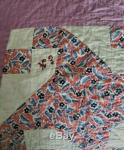 Vintage Hand Made Purple Patterned Quilt 74 x 80 Hand Stitched Signed