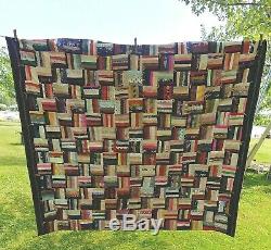 Vintage Hand Made Quilt Early 1900's Quilt 68 x 60 Silk Ties