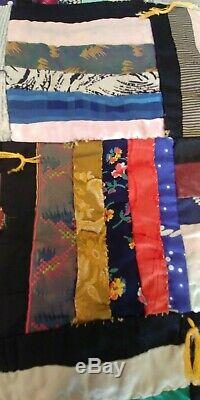 Vintage Hand Made Quilt Early 1900's Quilt 68 x 60 Silk Ties