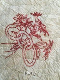 Vintage Hand Made Quilt Hand Red Work 1913