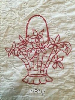 Vintage Hand Made Quilt Hand Red Work 1913