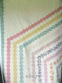 Vintage Hand Made Quilt Machine Stitched 101 x 84 Multi-Color Spiral Design