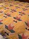 Vintage Hand Made Quilt Old Fabric Geometric Yellow Floral 66x 79 Inches