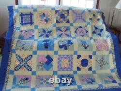 Vintage Hand Made Quilt Sampler Hand QuiltedDresdenFan 86 x 100