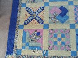 Vintage Hand Made Quilt Sampler Hand QuiltedDresdenFan 86 x 100