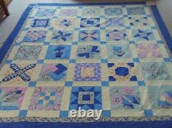 Vintage Hand Made Quilt Sampler Hand QuiltedDresdenFan 86 x 100