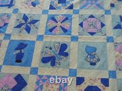 Vintage Hand Made Quilt Sampler Hand QuiltedDresdenFan 86 x 100