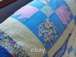 Vintage Hand Made Quilt Sampler Hand QuiltedDresdenFan 86 x 100