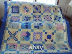 Vintage Hand Made Quilt Sampler Hand QuiltedDresdenFan 86 x 100