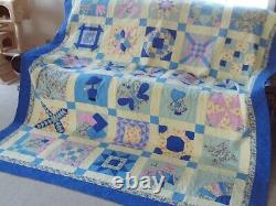 Vintage Hand Made Quilt Sampler Hand QuiltedDresdenFan 86 x 100