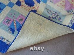 Vintage Hand Made Quilt Sampler Hand QuiltedDresdenFan 86 x 100