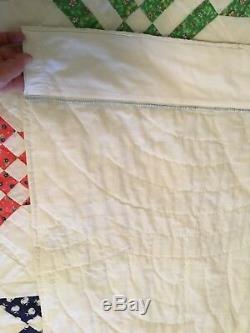 Vintage Hand Made Quilt Square Star Full/Queen 75 x 90 White / Multi